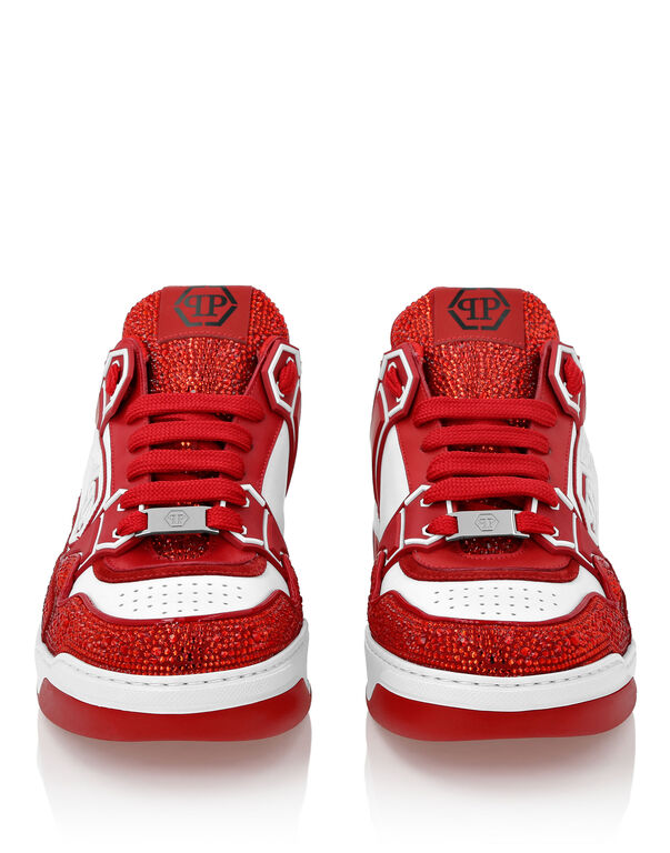 Baskets basses en cuir Philipp Plein Moon Walker Blanc / Rouge