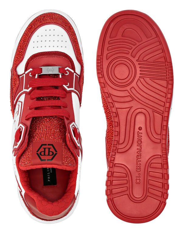 Baskets basses en cuir Philipp Plein Moon Walker Blanc / Rouge
