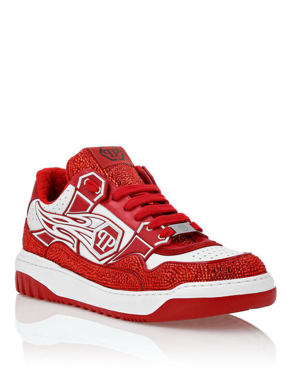 Baskets basses en cuir Philipp Plein Moon Walker Blanc / Rouge