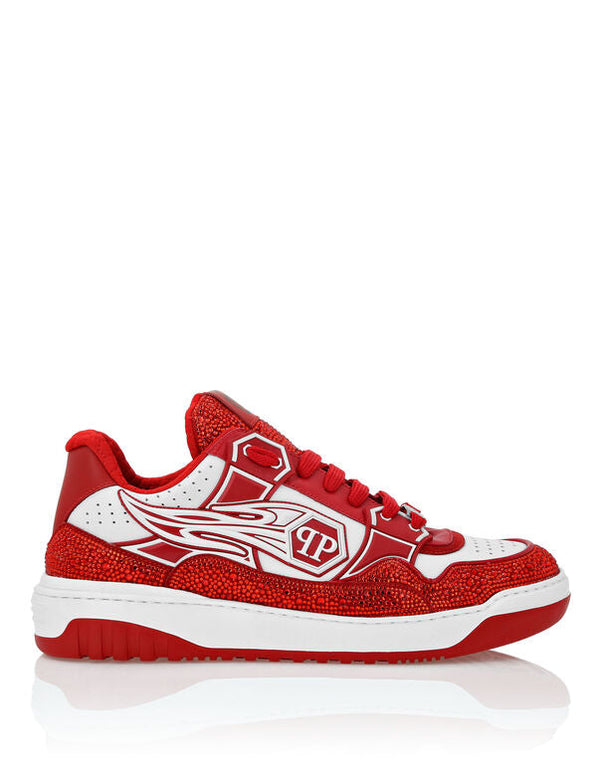 Baskets basses en cuir Philipp Plein Moon Walker Blanc / Rouge