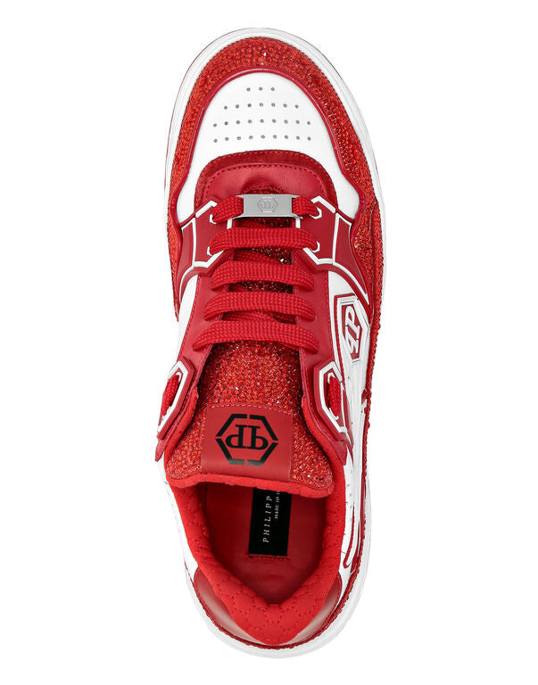 Baskets basses en cuir Philipp Plein Moon Walker Blanc / Rouge