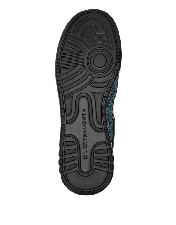 Baskets basses en cuir Philipp Plein Moon Walker Blanc / Bleu foncé