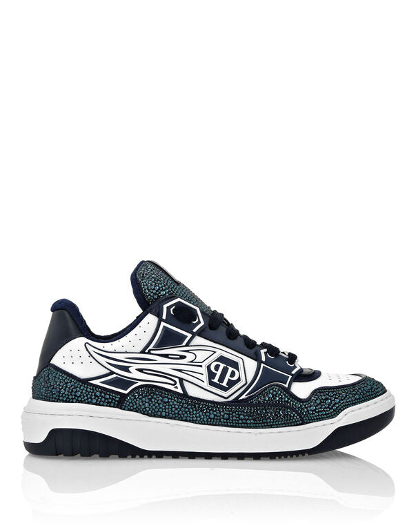 Baskets basses en cuir Philipp Plein Moon Walker Blanc / Bleu foncé