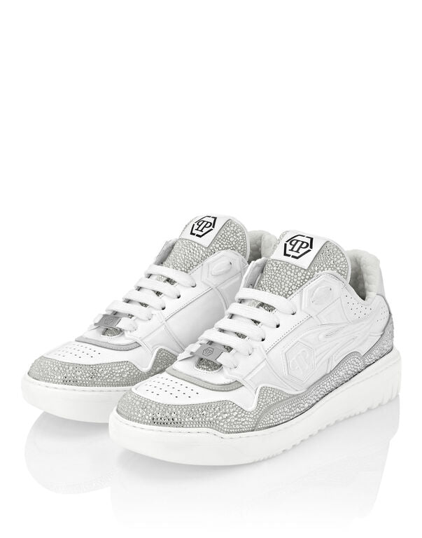 Philipp Plein Leder Low-Top Sneakers Moon Walker Weiß