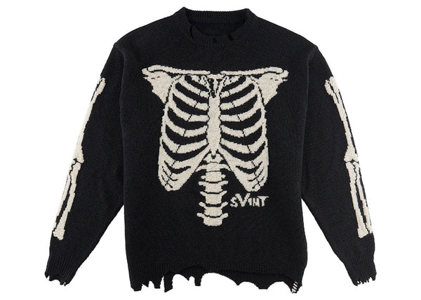 Pull en maille osseuse Saint Mxxxxxx x VLONE noir vintage 