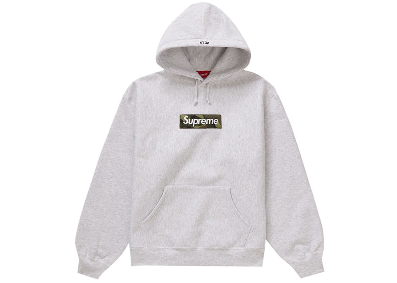 Supreme Box Logo Kapuzenpullover (FW23) Aschgrau