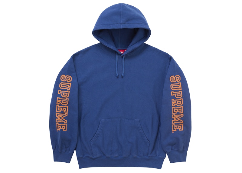 Sweat-shirt à capuche à manches collégiales Supreme, bleu royal foncé