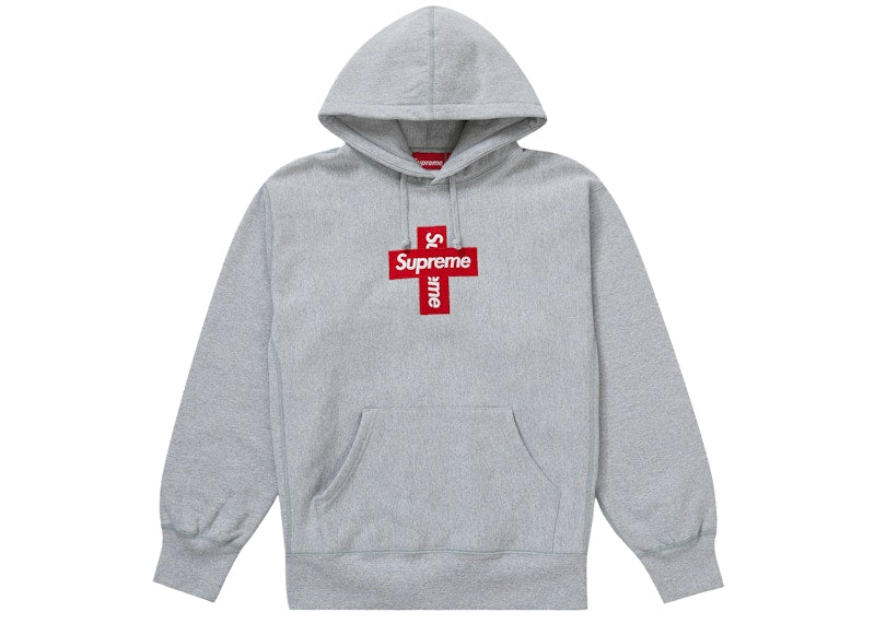 Supreme Cross Box Logo Kapuzenpullover Heather Grey