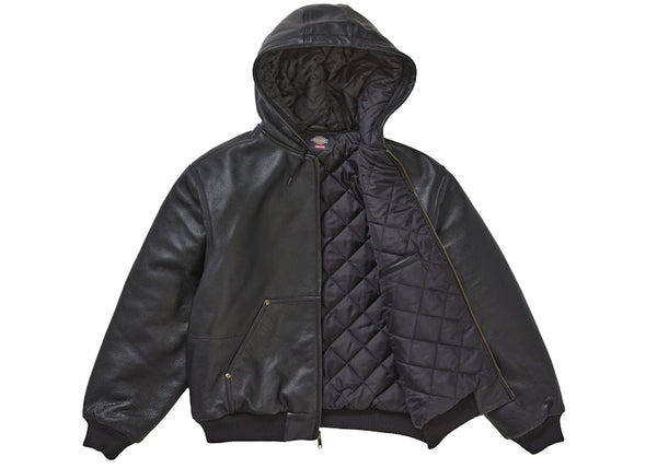 Supreme Dickies Hooded Leather Work Jacket Black