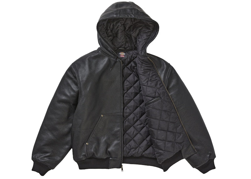 Supreme Dickies Hooded Leather Work Jacket Black