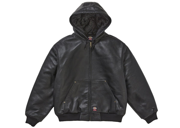 Supreme Dickies Hooded Leather Work Jacket Black