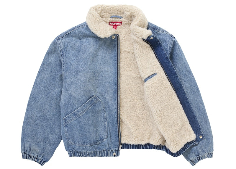 Supreme Faux Shearling Lined Bomber Jacket Denim