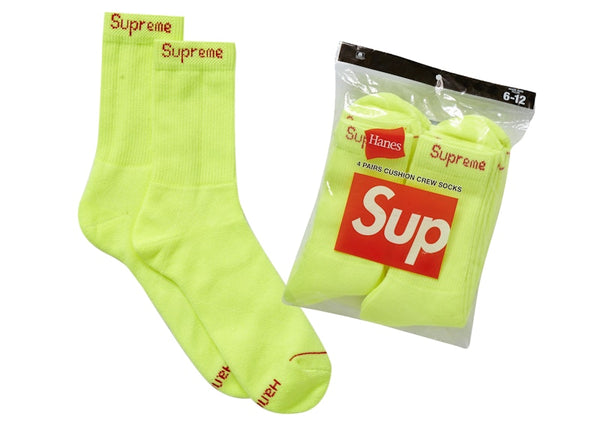 Chaussettes Supreme Hanes Crew (lot de 4) Jaune fluo