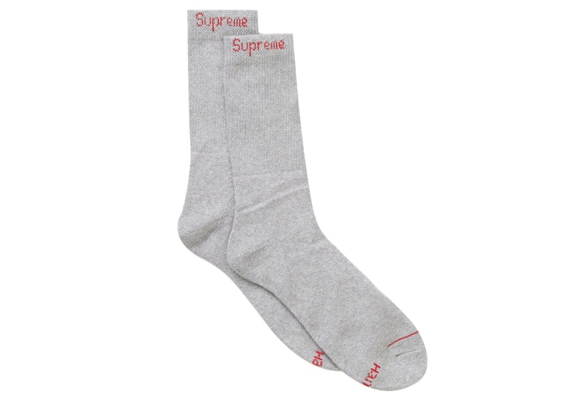 Chaussettes Supreme Hanes Crew (lot de 2) Gris chiné