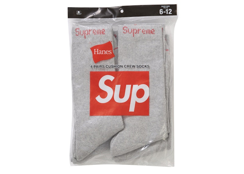 Chaussettes Supreme Hanes Crew (lot de 2) Gris chiné