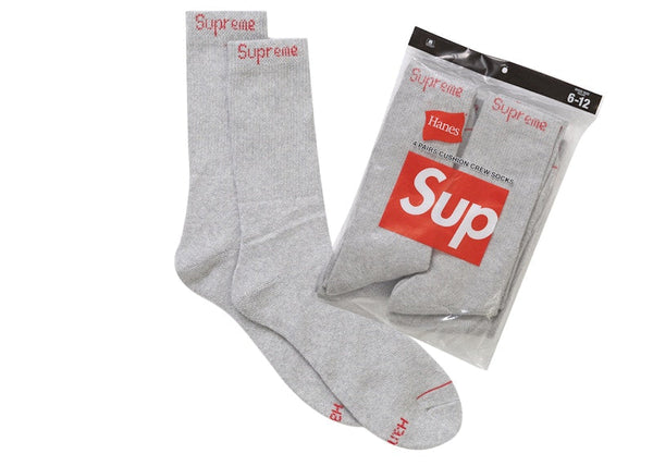 Chaussettes Supreme Hanes Crew (lot de 2) Gris chiné