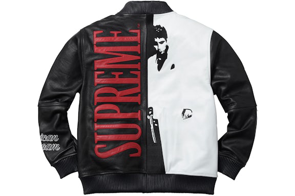 Supreme Scarface bestickte Lederjacke Schwarz 