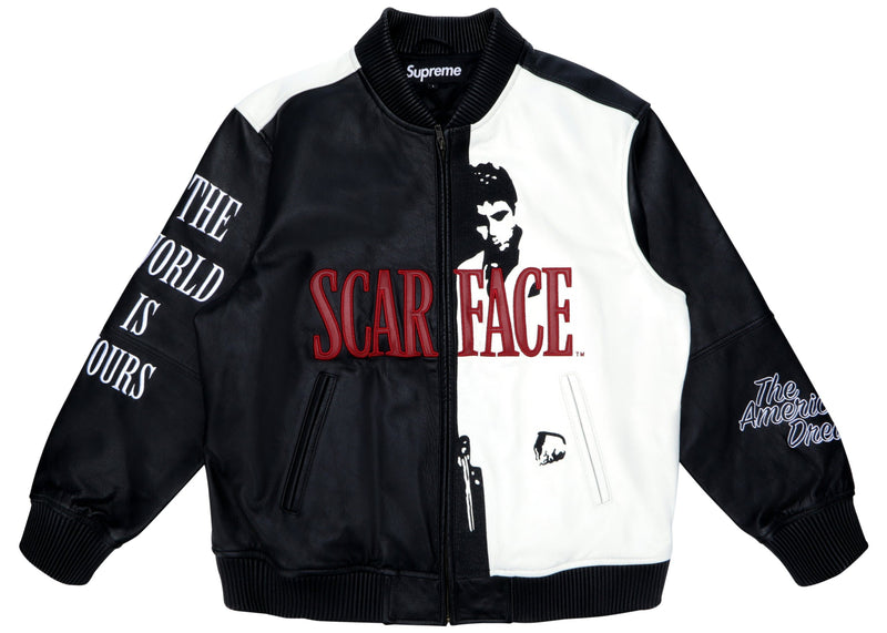 Supreme Scarface bestickte Lederjacke Schwarz 