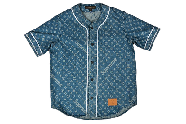 Maillot de baseball Supreme x Louis Vuitton Jacquard Denim Bleu