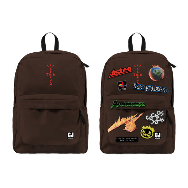 Sac à dos Travis Scott Cactus Jack avec ensemble de patchs marron