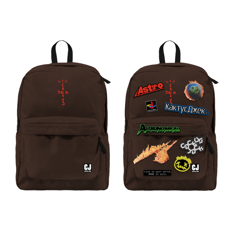 Sac à dos Travis Scott Cactus Jack avec ensemble de patchs marron