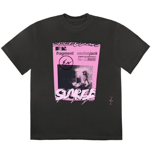 T-shirt Travis Scott Cactus Jack pour Fragment Pink Sunrise noir délavé