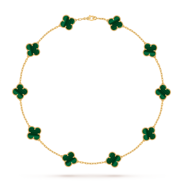 Vintage Alhambra necklace, 10 motifs 18K yellow gold, Malachite