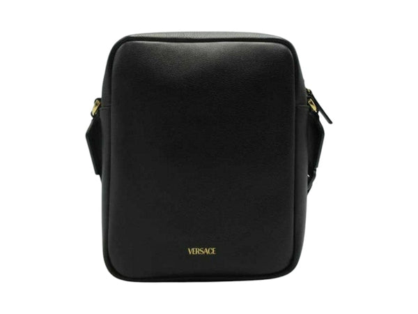 Sac bandoulière Versace en cuir imprimé baroque noir/jaune
