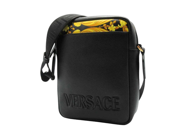 Sac bandoulière Versace en cuir imprimé baroque noir/jaune