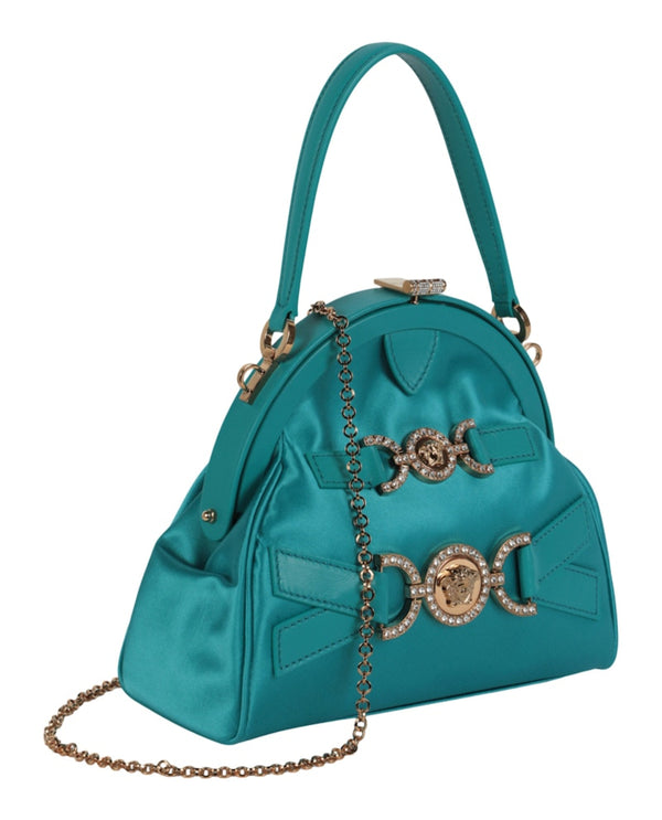 Sac à main Versace Crystal Medusa '95 en satin vert glacier