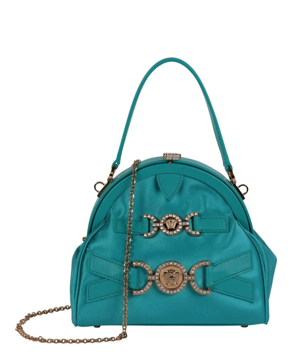 Sac à main Versace Crystal Medusa '95 en satin vert glacier