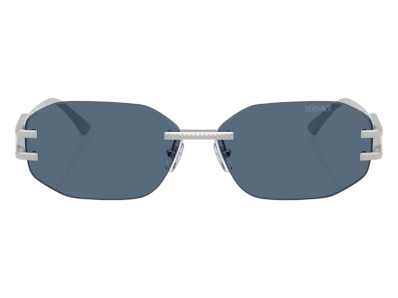 Versace Geometrische Sonnenbrille Tiefblau Silber