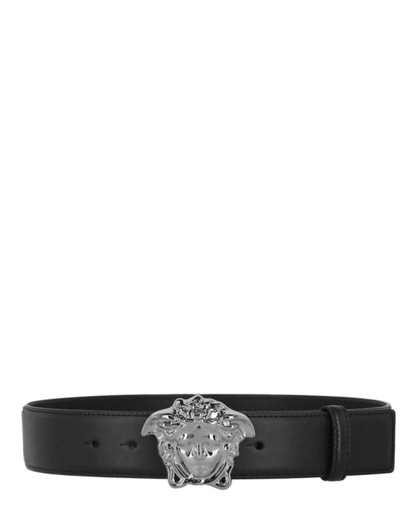 Versace La Medusa Leather Belt Black/Ruthenium