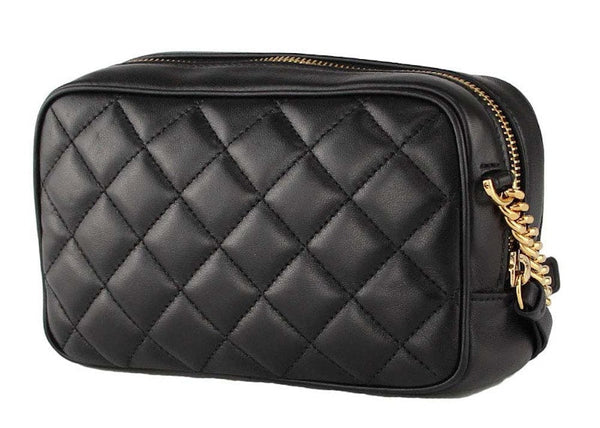 Petit sac photo en cuir matelassé Versace noir