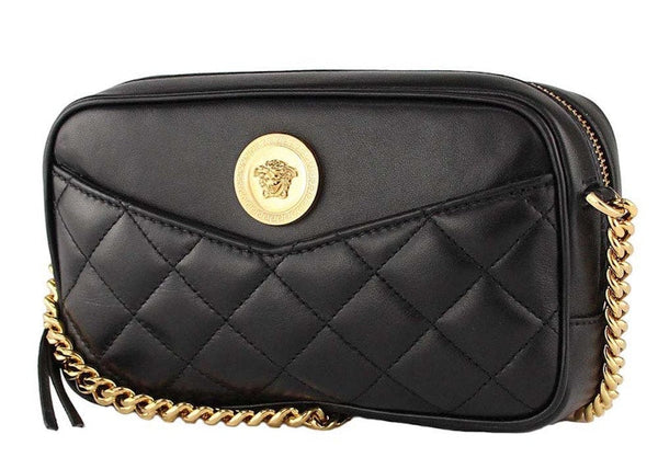 Petit sac photo en cuir matelassé Versace noir