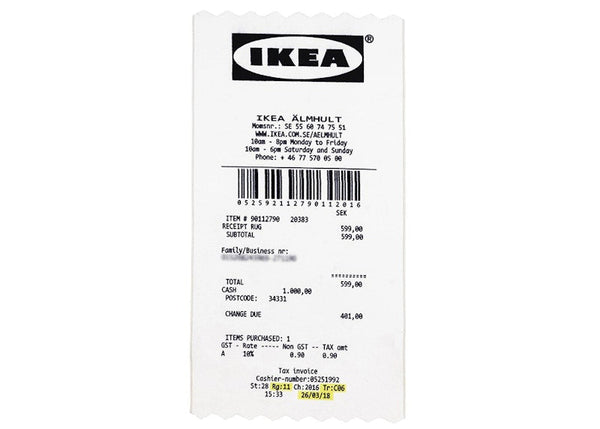 Tapis Virgil Abloh x IKEA MARKERAD « RECEIPT » 201 x 89 cm Blanc/Noir