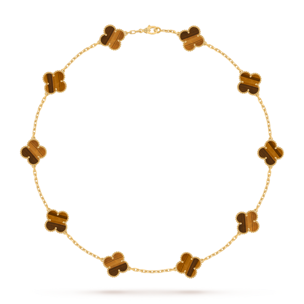 Vintage Alhambra necklace, 10 motifs 18K yellow gold, Tiger Eye