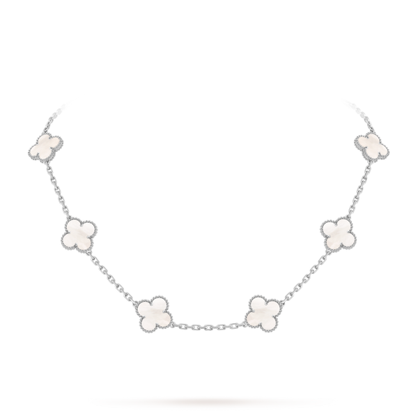 Vintage Alhambra necklace, 10 motifs 18K white gold, Mother-of-pearl