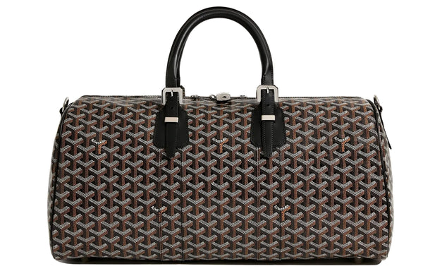 Sac de voyage à bandoulière Goyard Boston en toile et cuir, taille moyenne, unisexe, noir 