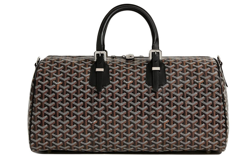Sac de voyage à bandoulière Goyard Boston en toile et cuir, taille moyenne, unisexe, noir 