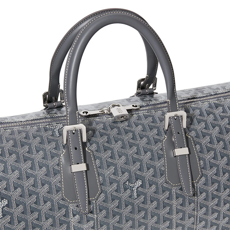 Sac à bandoulière portable en toile et cuir Boston de GOYARD, sac de voyage taille moyenne unisexe gris
