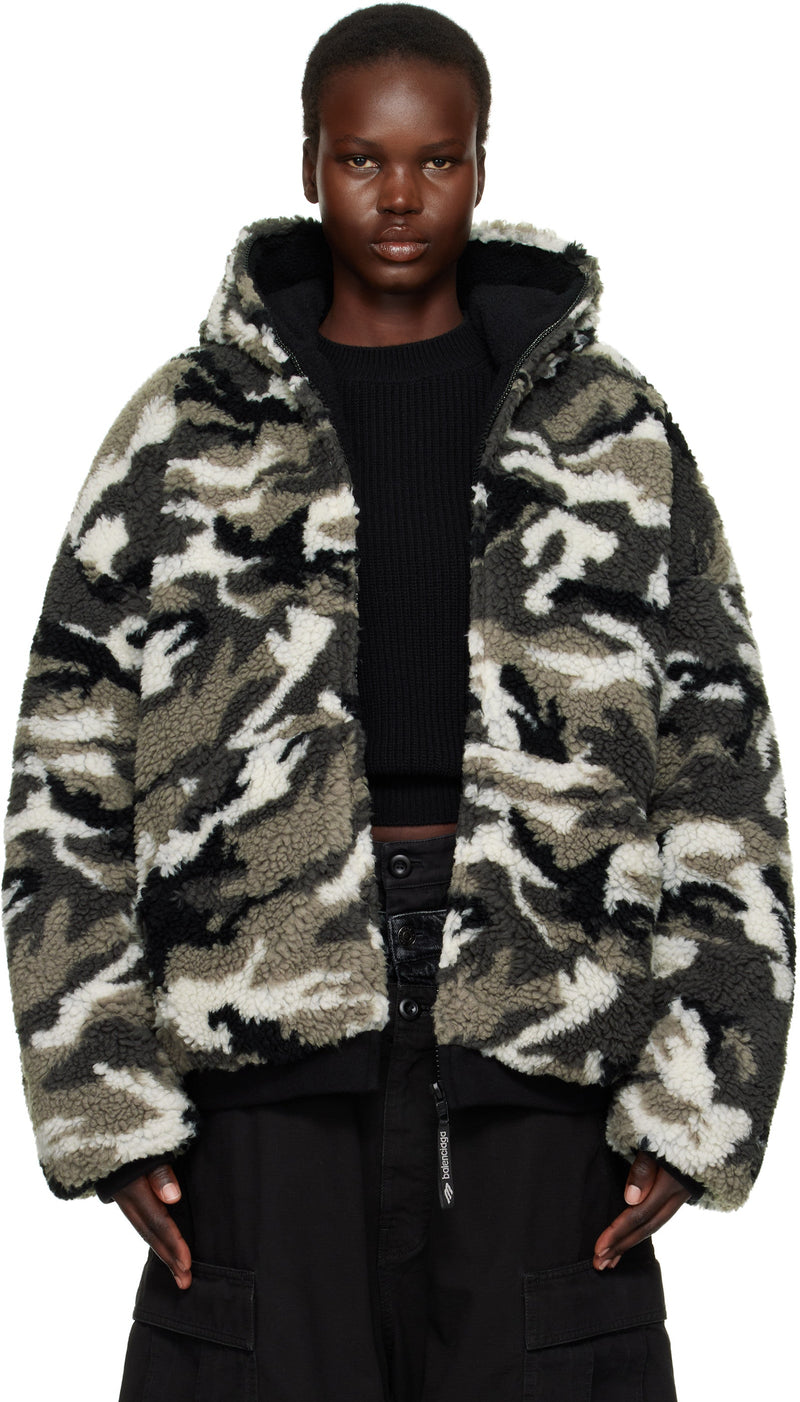 Sweat à capuche zippé Balenciaga Gray Ski en polaire camouflage gris 