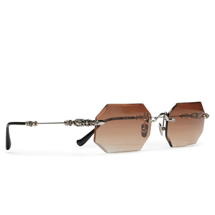 Lunettes de soleil personnalisées Chrome Hearts Pills III en argent et marron taille diamant