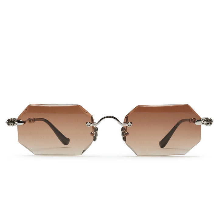 Lunettes de soleil personnalisées Chrome Hearts Pills III en argent et marron taille diamant