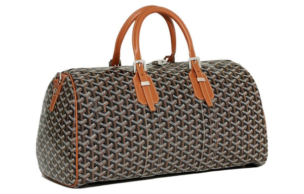 Sac à bandoulière portable en toile et cuir Boston de GOYARD, sac de voyage de taille moyenne, unisexe, marron