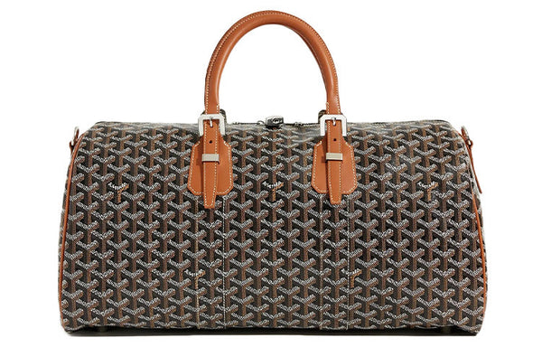 Sac à bandoulière portable en toile et cuir Boston de GOYARD, sac de voyage de taille moyenne, unisexe, marron