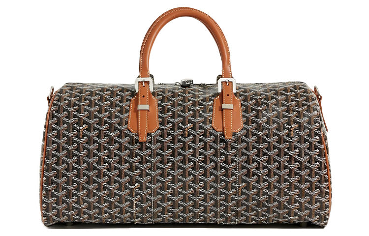 Sac à bandoulière portable en toile et cuir Boston de GOYARD, sac de voyage de taille moyenne, unisexe, marron