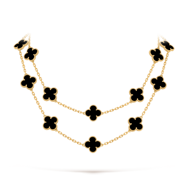 Vintage Alhambra long necklace, 20 motifs 18K yellow gold, Onyx