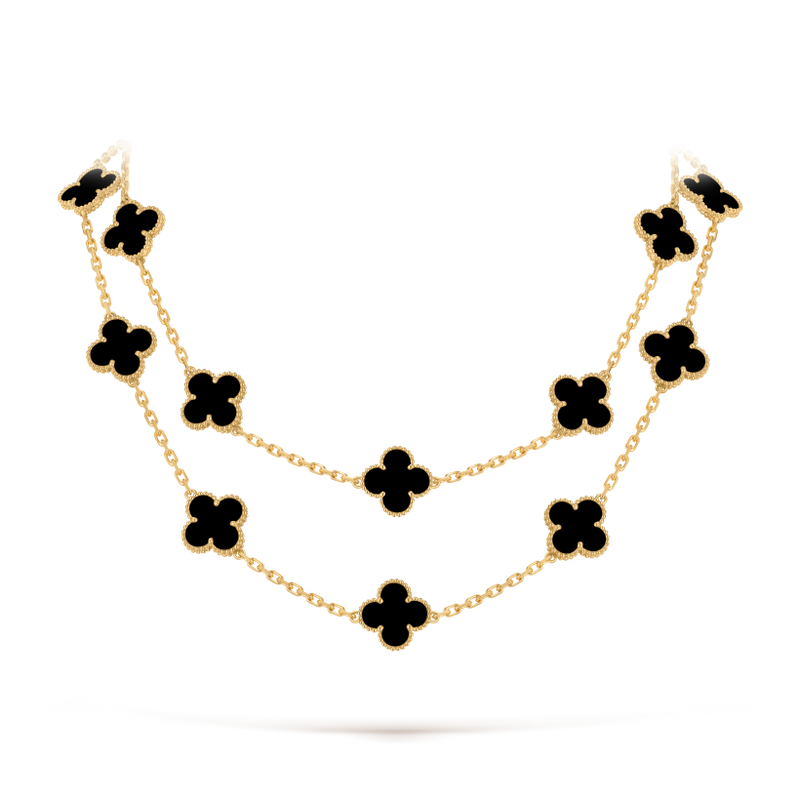 Vintage Alhambra long necklace, 20 motifs 18K yellow gold, Onyx