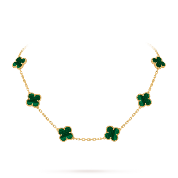 Vintage Alhambra necklace, 10 motifs 18K yellow gold, Malachite